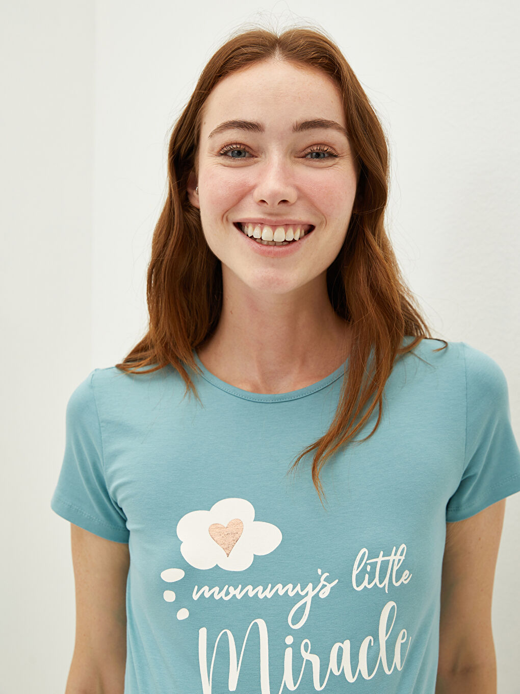 Yeşil Bisiklet Yaka Baskılı Kısa Kollu Hamile Tişört-3