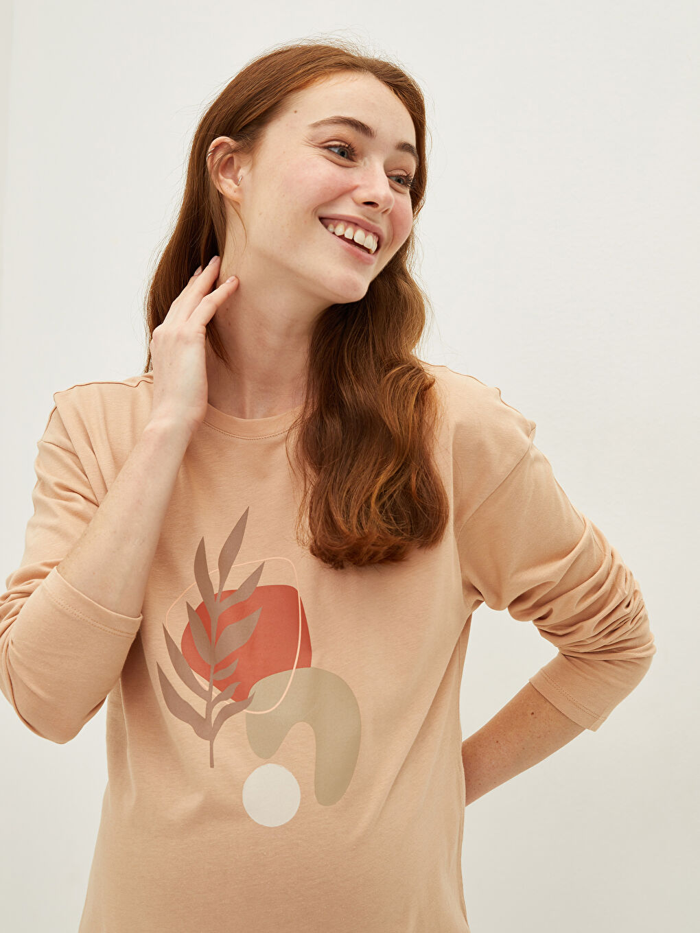 Tunique De Maternité Coupe Trapèze Imprimée À Manches Longues Et Col Rond-3