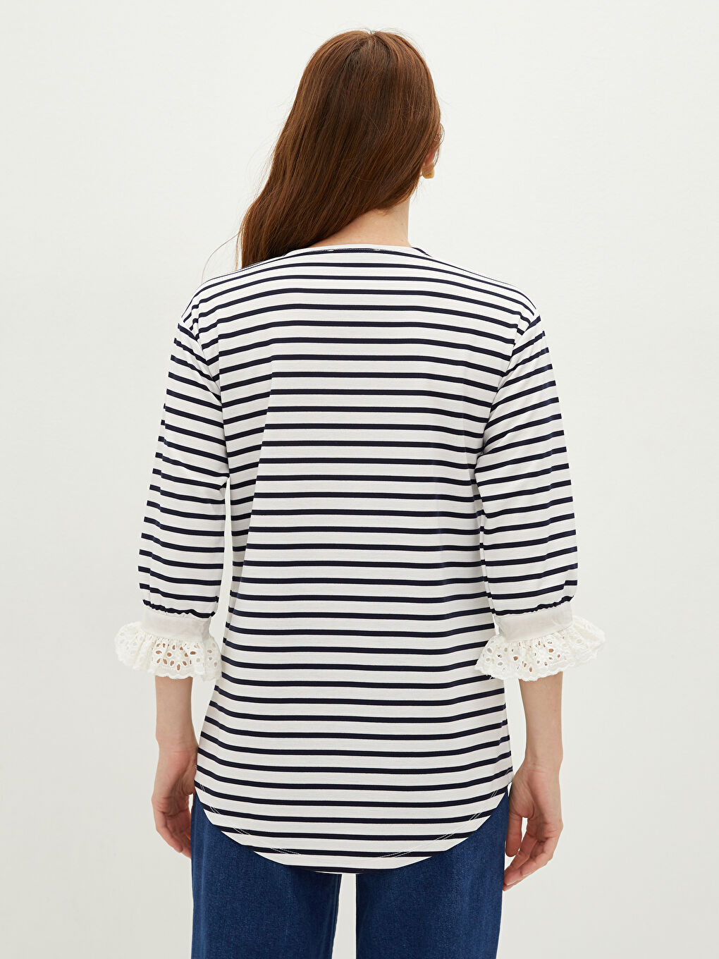 Lacivert Bisiklet Yaka Çizgili A Kesim Hamile Tunik-3