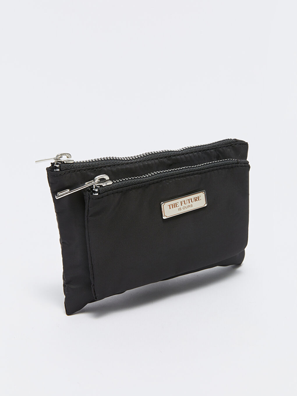 Siyah Slogan Baskılı Kadın Cüzdan-2