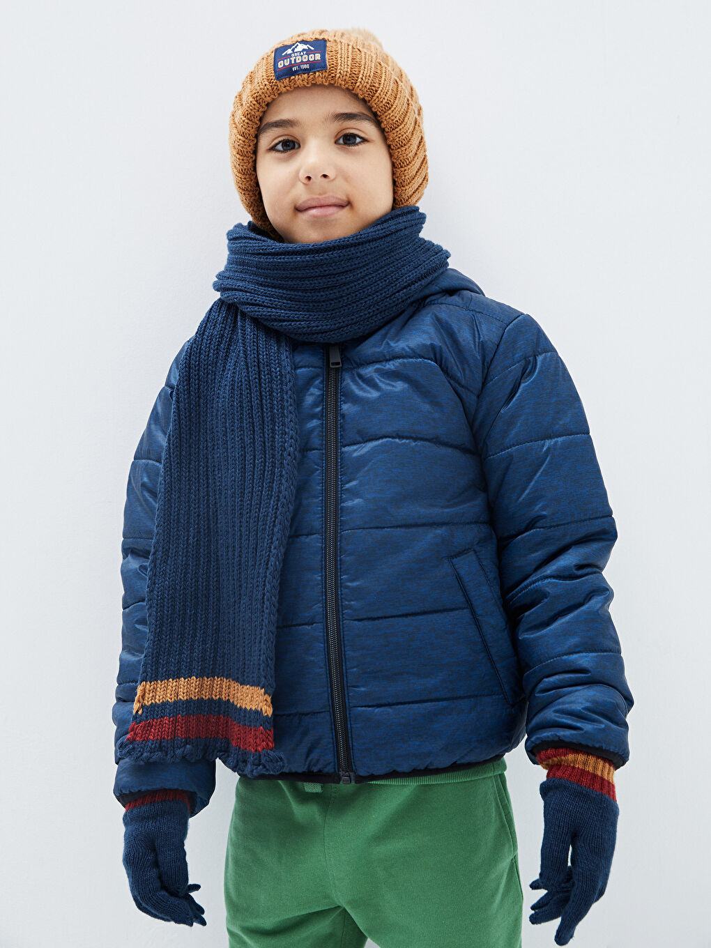 Boy's Tricot Beret, Gloves and Scarves Set-1