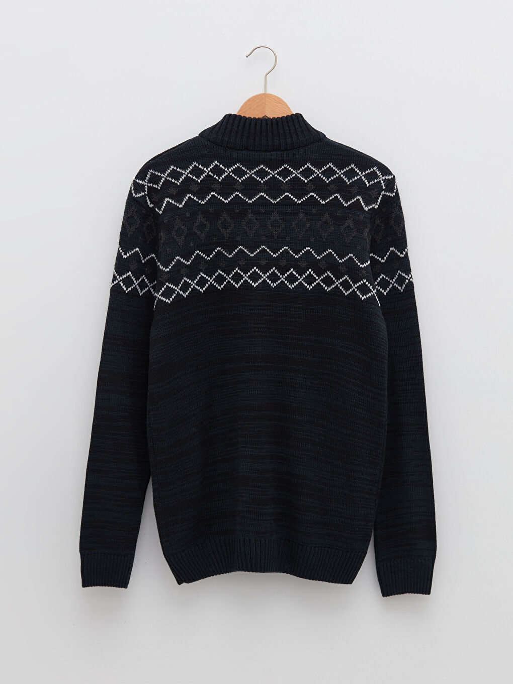 Lacivert Standart Kalıp Dik Yaka Uzun Kollu Erkek Triko Hırka-6