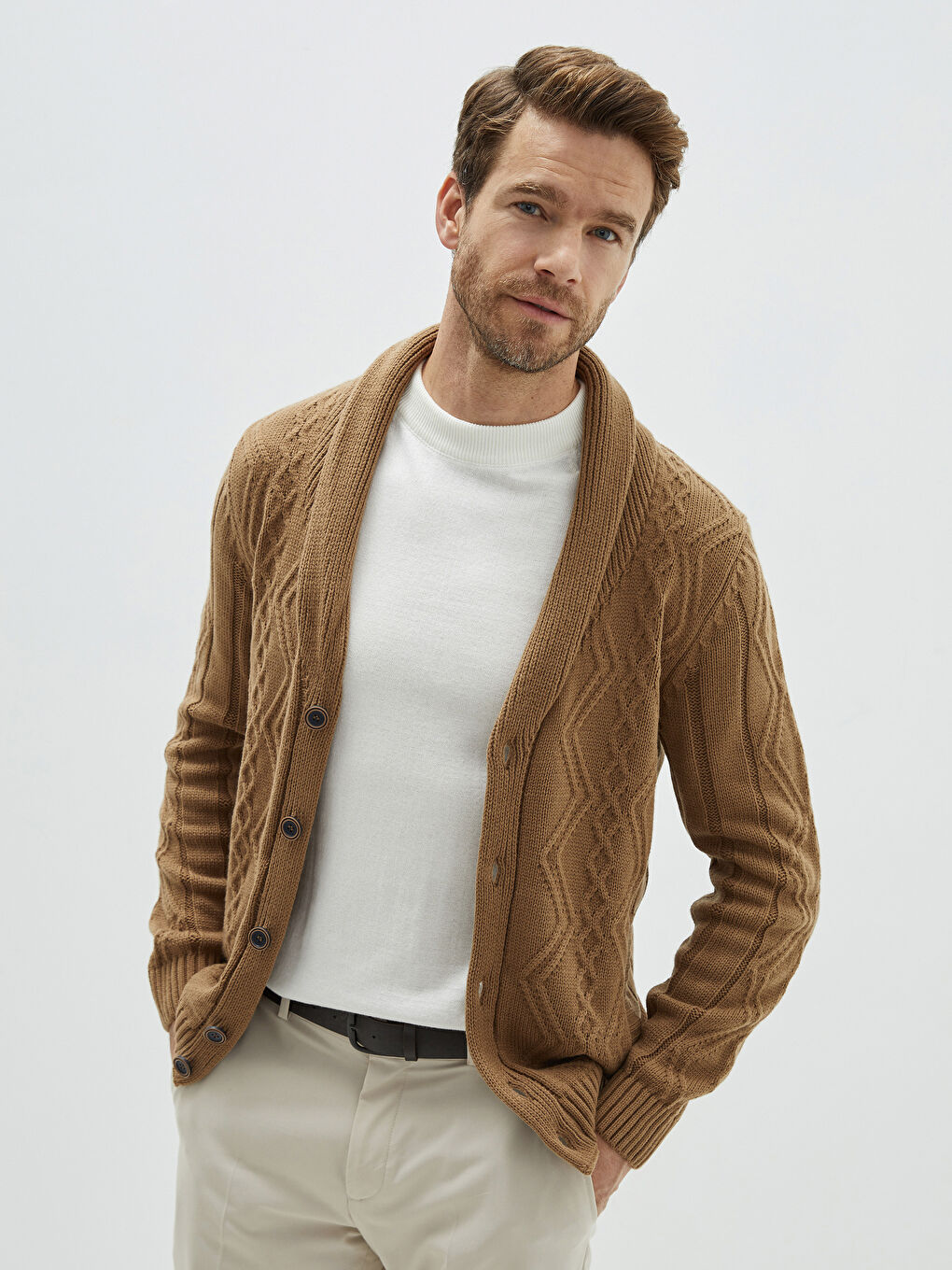 Standard Fit Shawl Collar Men's Knitwear Cardigan