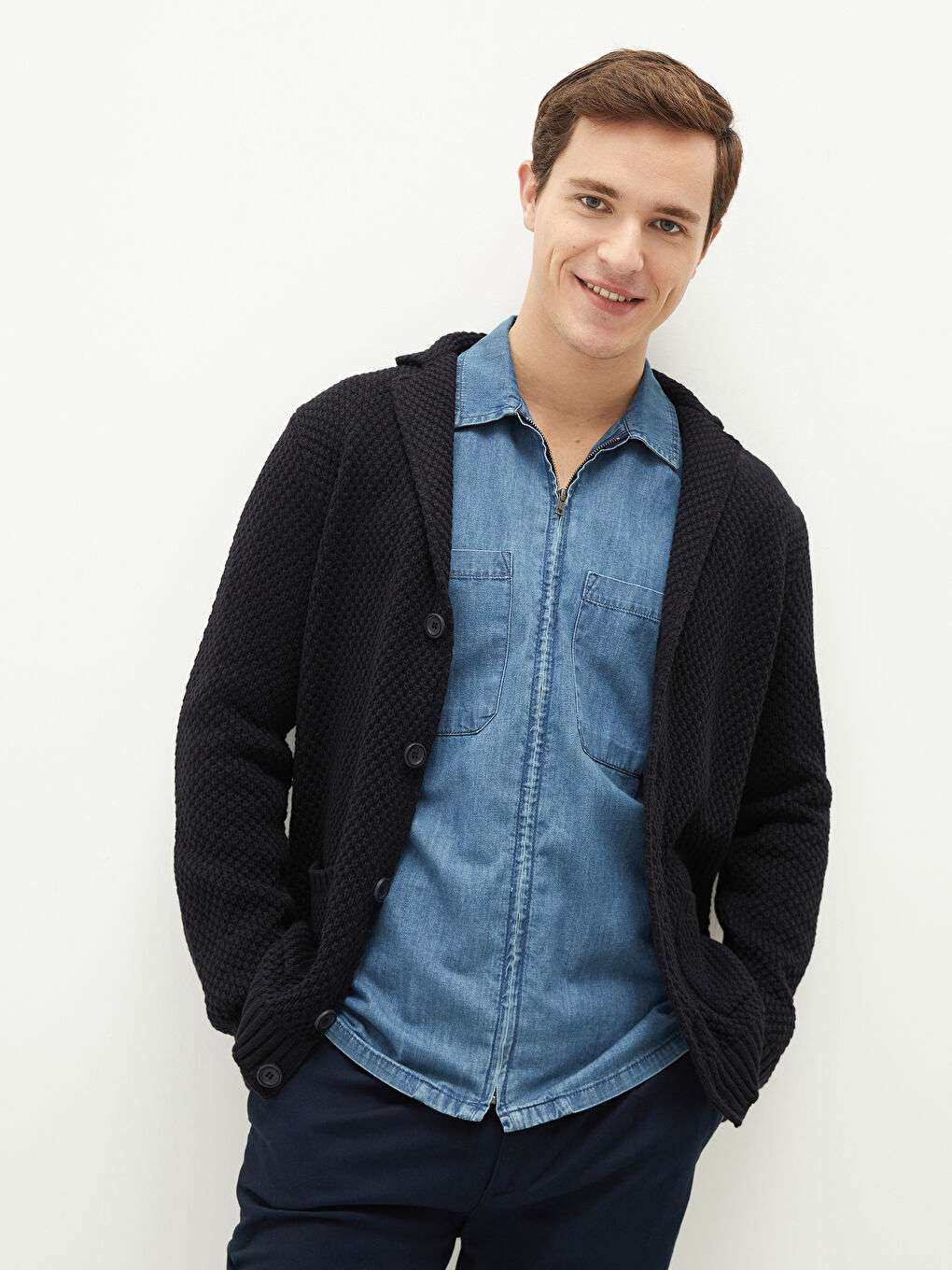 Standard Pattern Jacket Collar Thick Men's Knitwear Cardigan