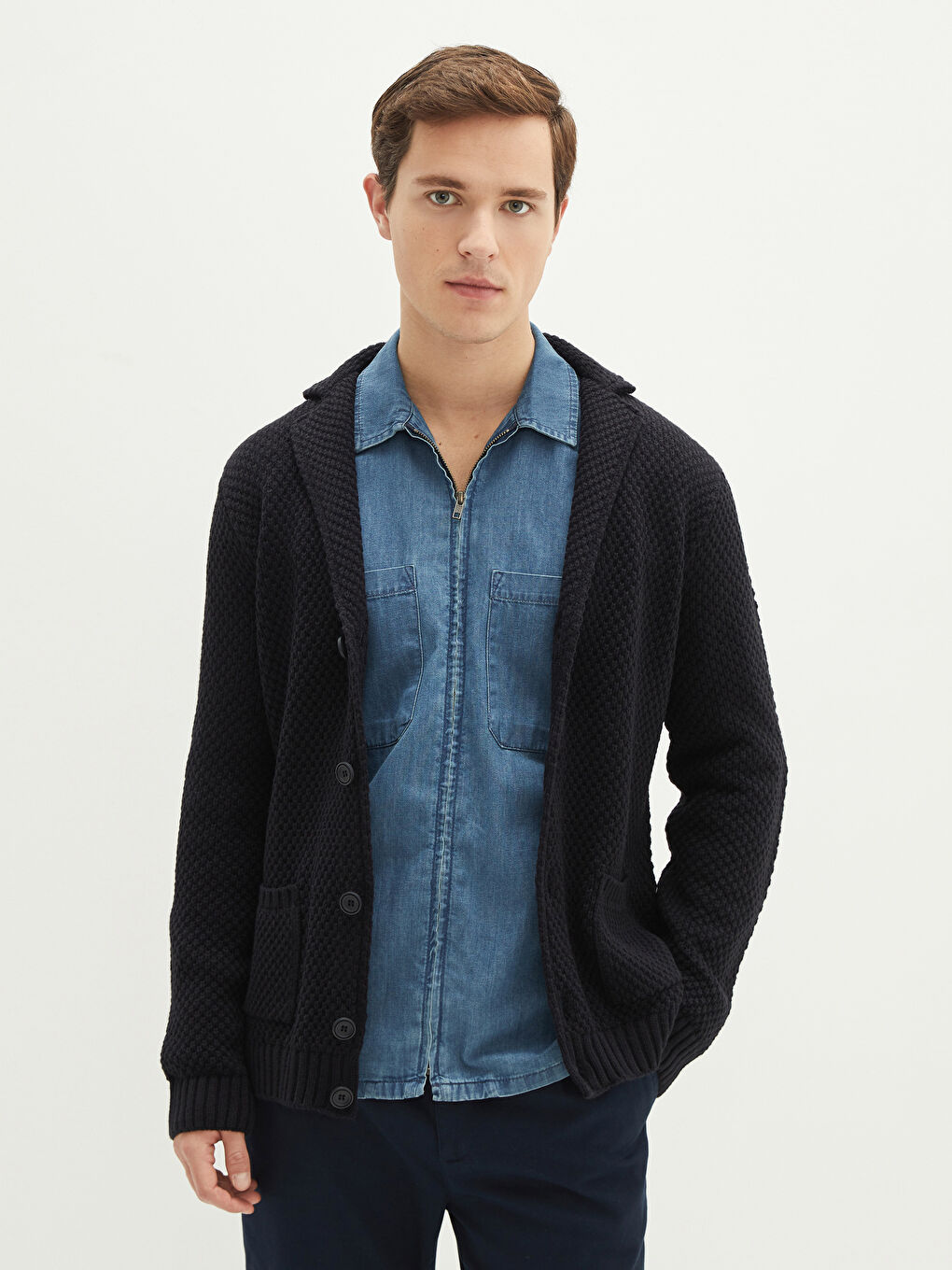 Standard Pattern Jacket Collar Thick Men's Knitwear Cardigan-1