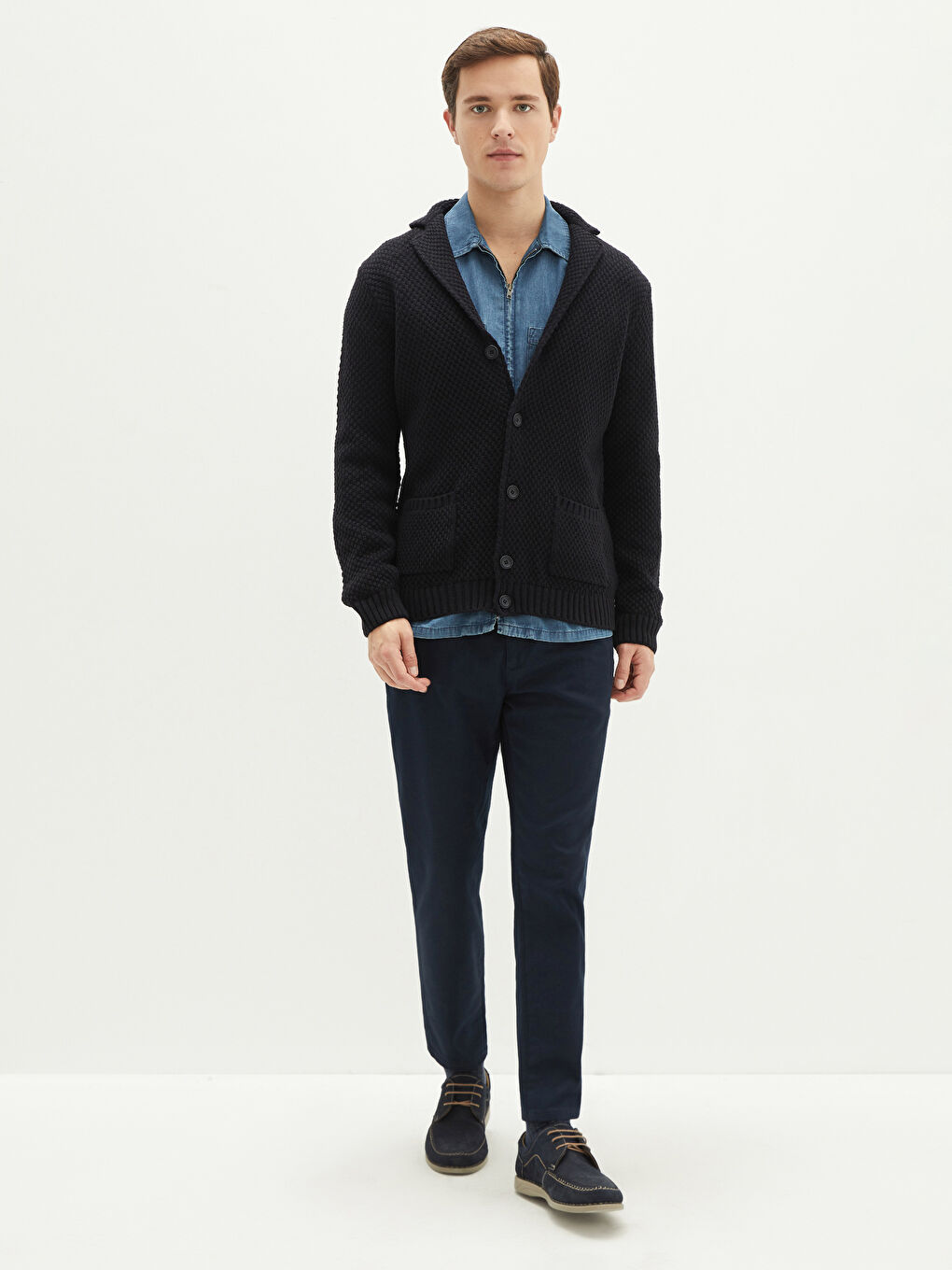 Standard Pattern Jacket Collar Thick Men's Knitwear Cardigan-2