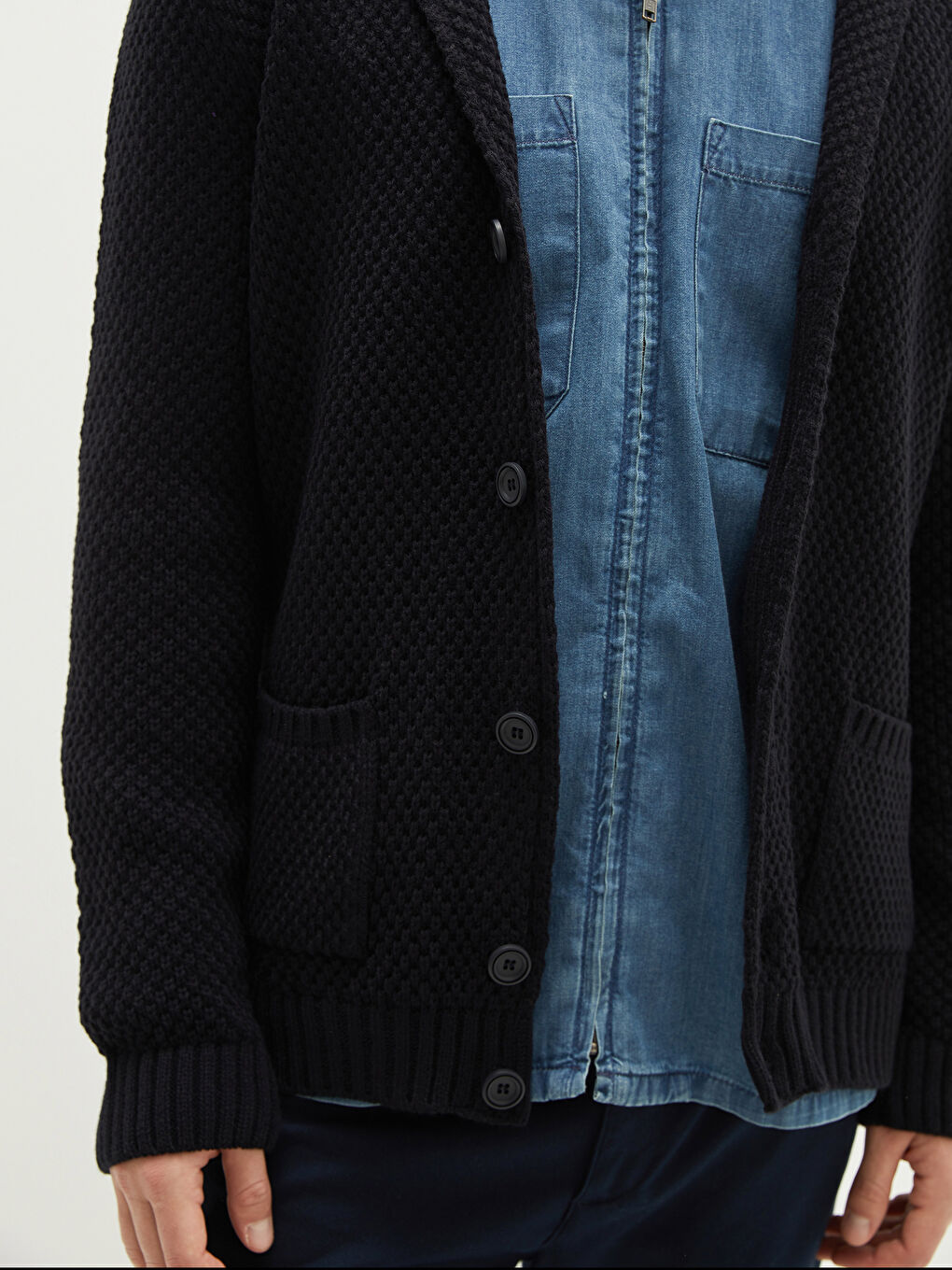 Standard Pattern Jacket Collar Thick Men's Knitwear Cardigan-3