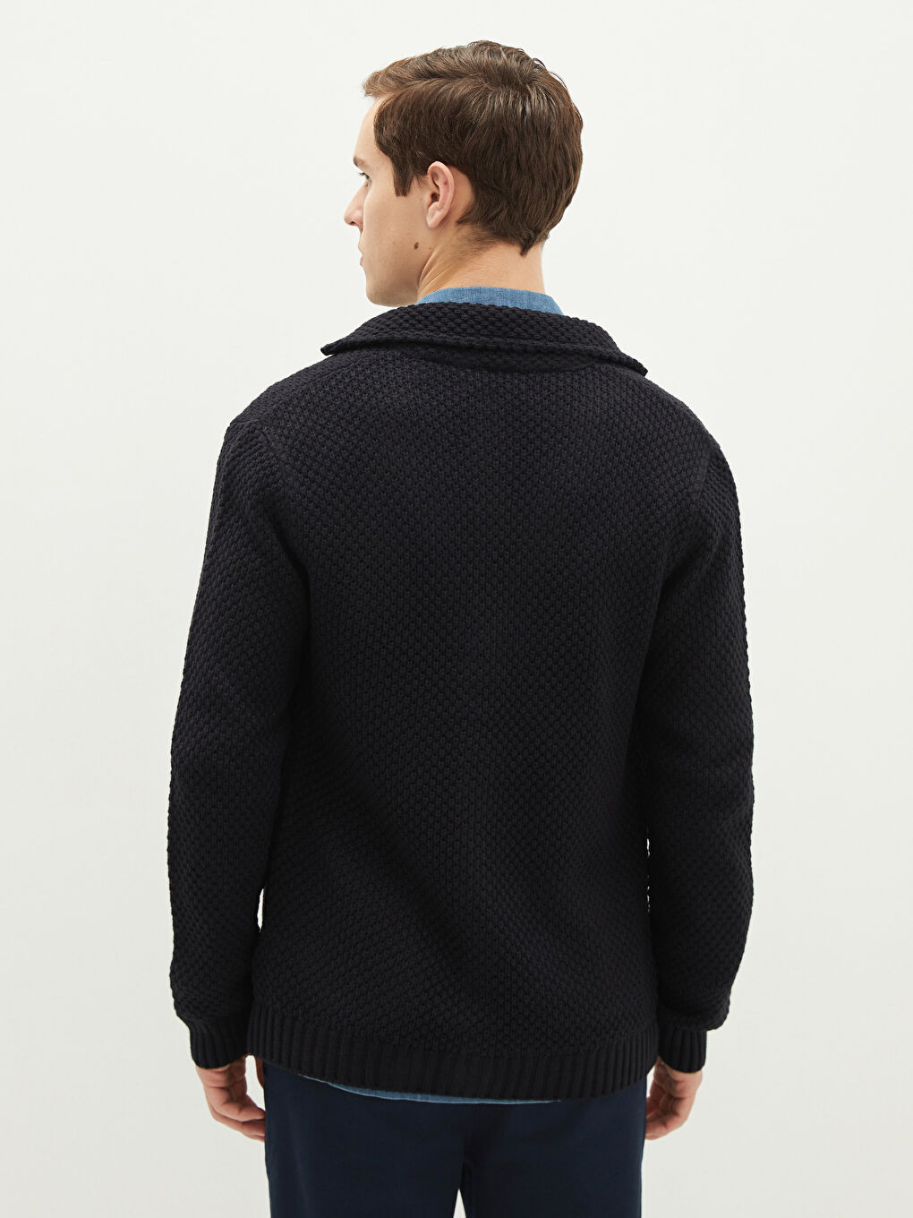 Standard Pattern Jacket Collar Thick Men's Knitwear Cardigan-4