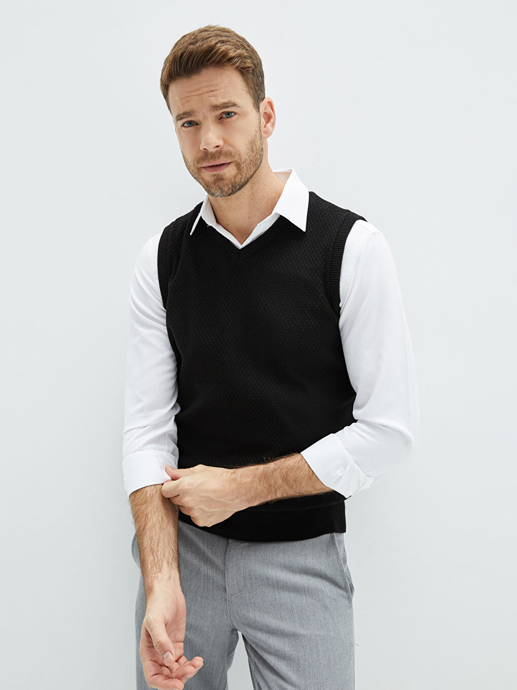 Vesta Pulover Dreaptă fără Mâneci cu Decolteu în V pentru Bărbați
