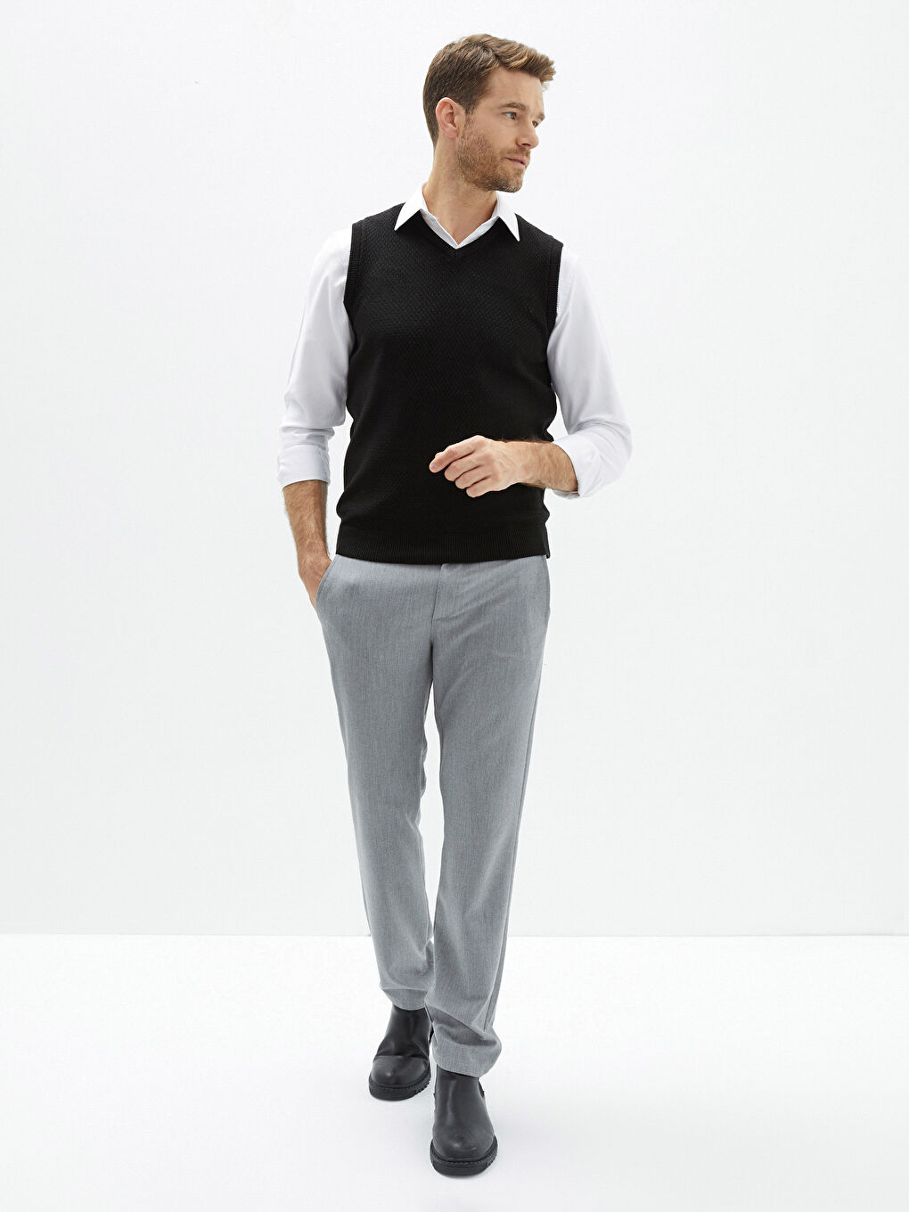 Vesta Pulover Dreaptă fără Mâneci cu Decolteu în V pentru Bărbați-2