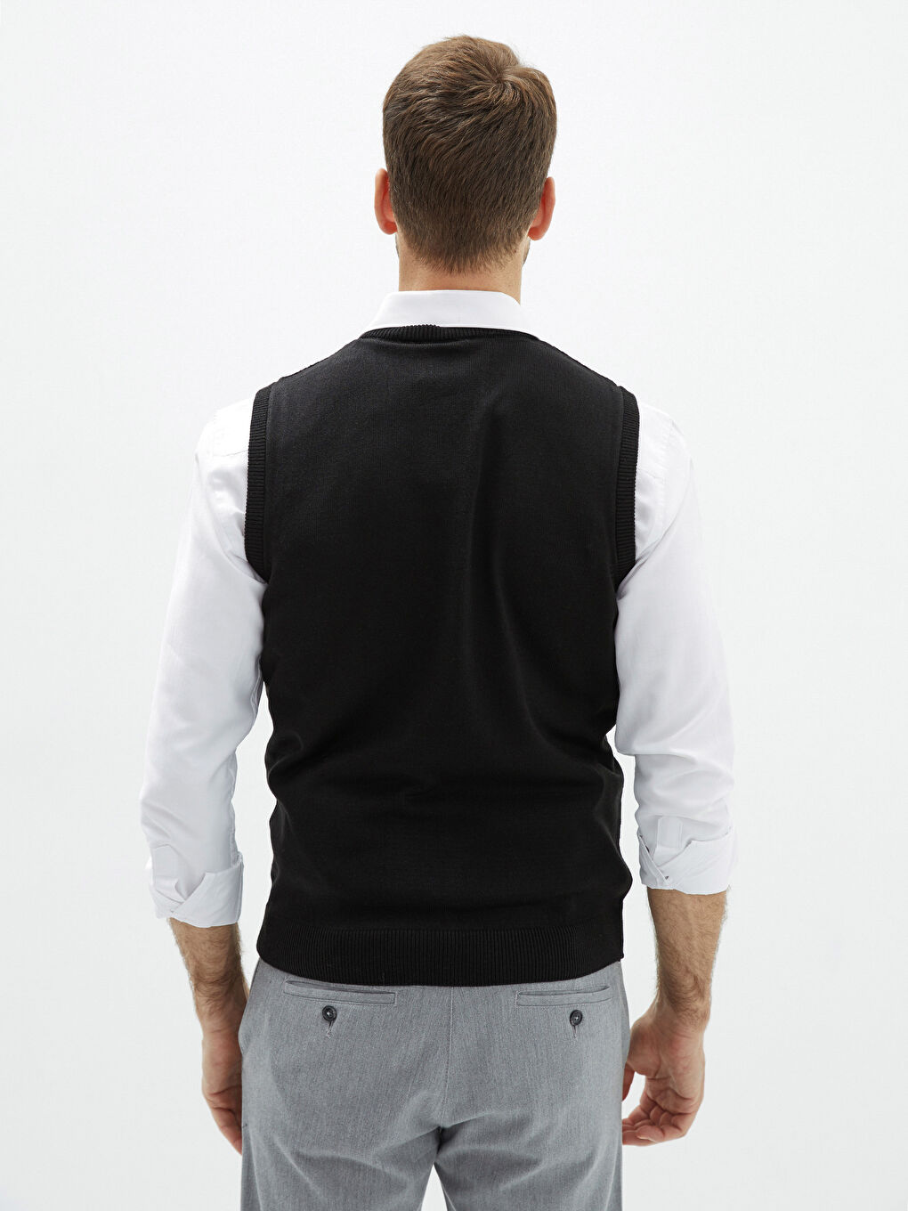 Vesta Pulover Dreaptă fără Mâneci cu Decolteu în V pentru Bărbați-4