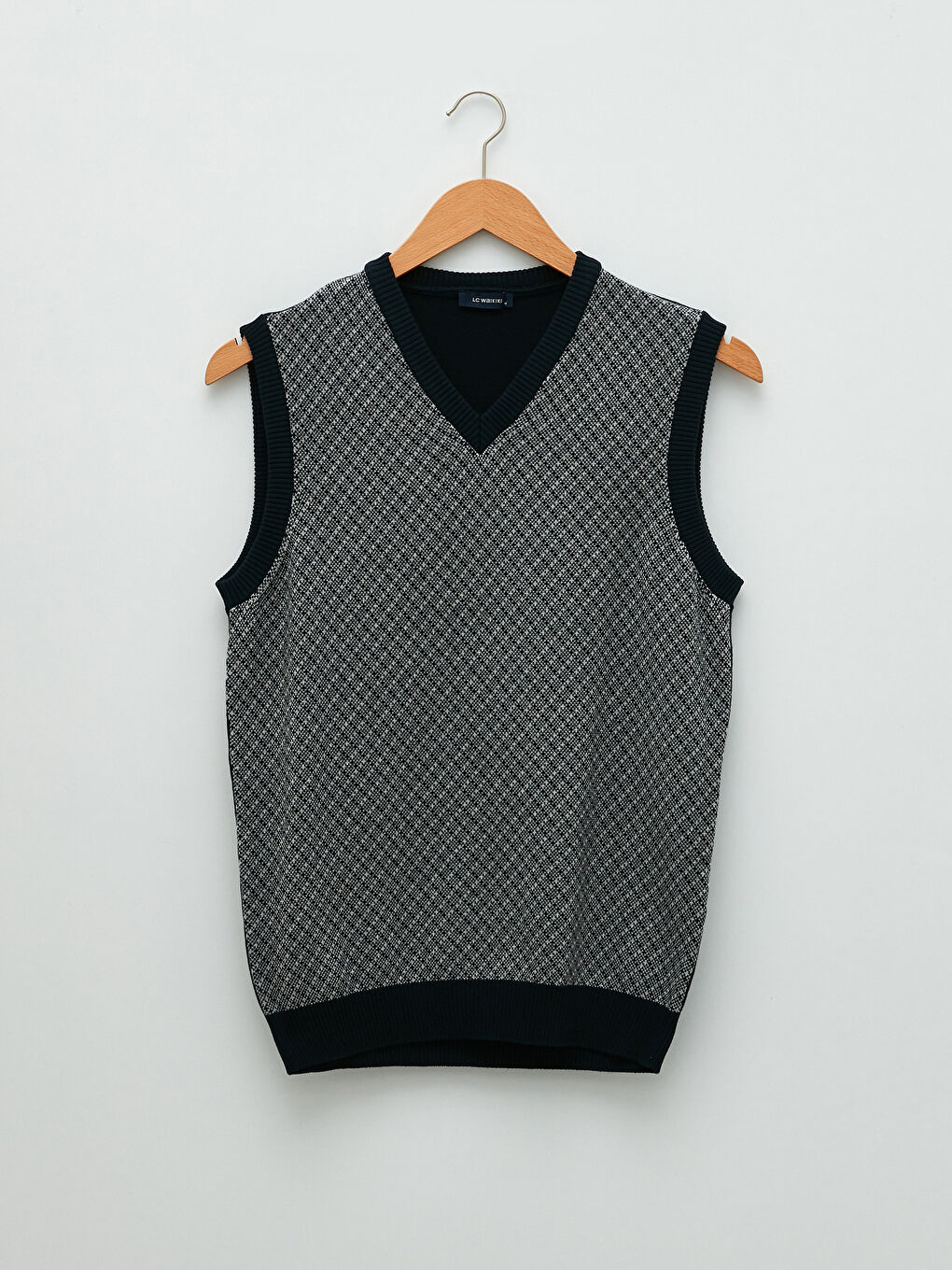 Lacivert V Yaka Kolsuz Desenli Erkek Süveter-5