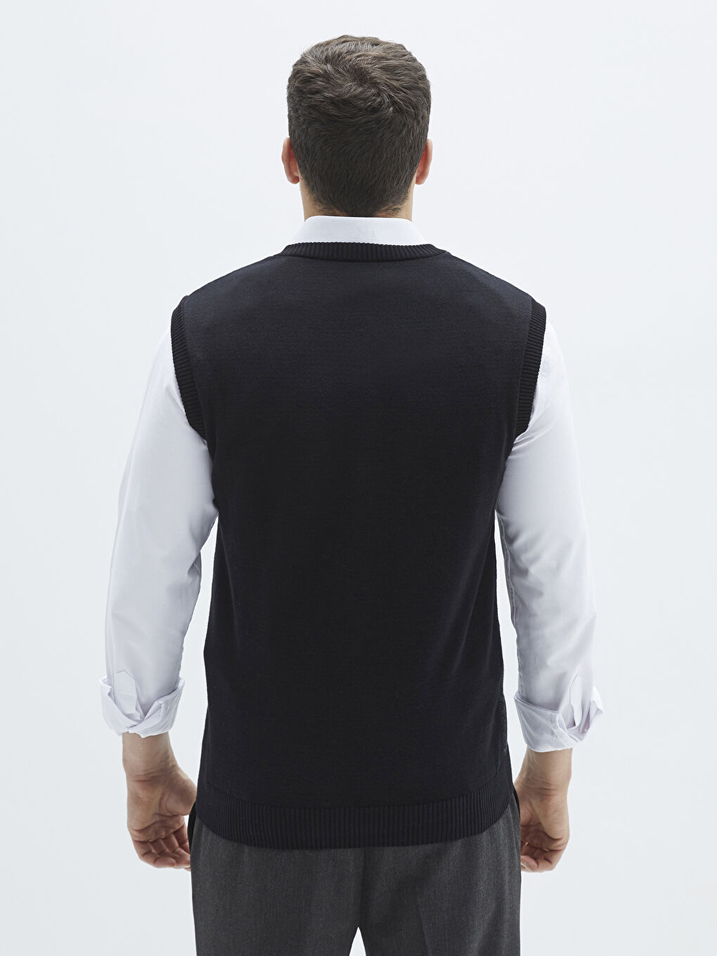 Antrasit V Yaka Kolsuz Desenli Erkek Süveter-4