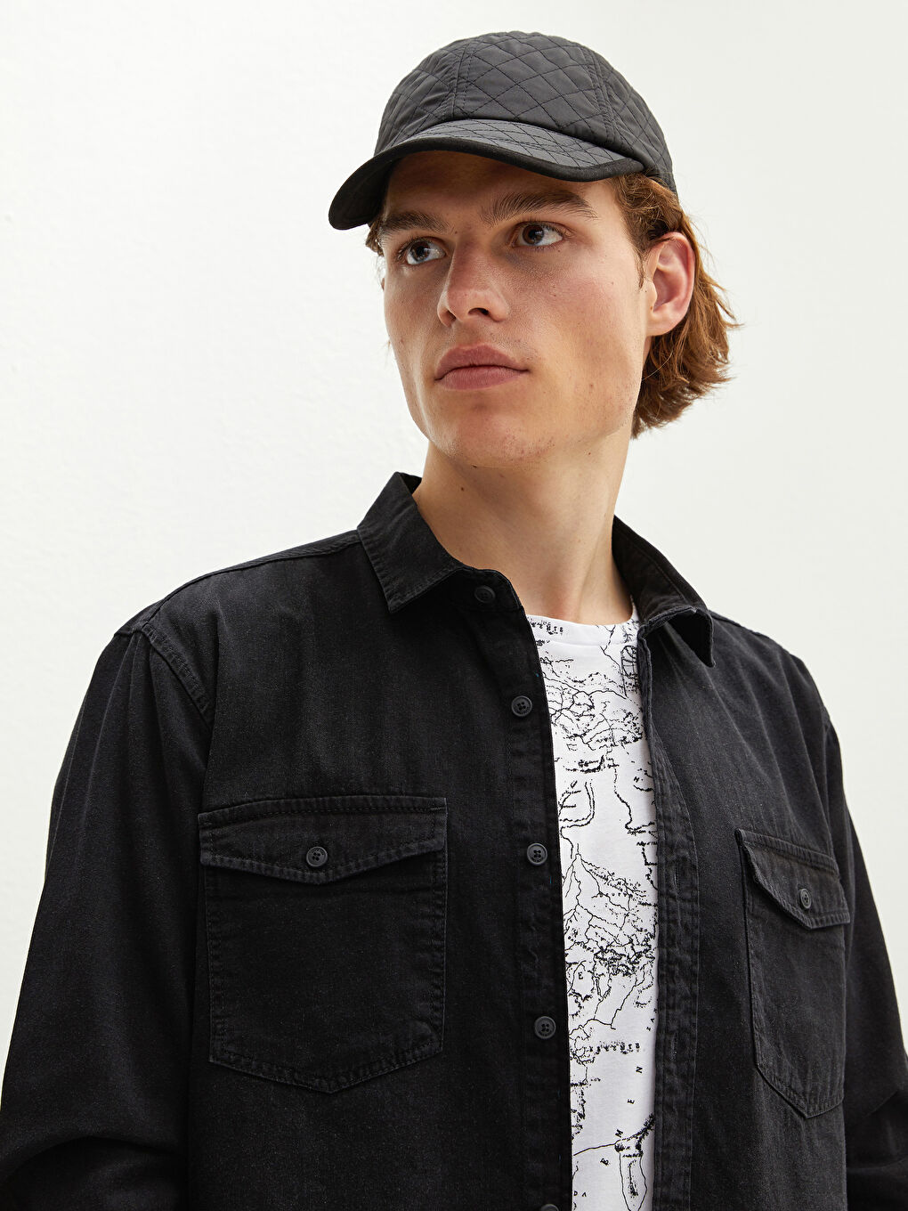 Siyah Slim Fit Uzun Kollu Erkek Jean Gömlek-3