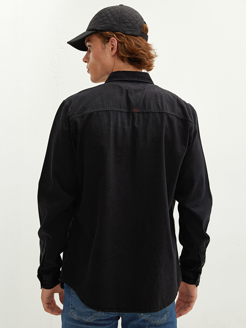 Siyah Slim Fit Uzun Kollu Erkek Jean Gömlek-5