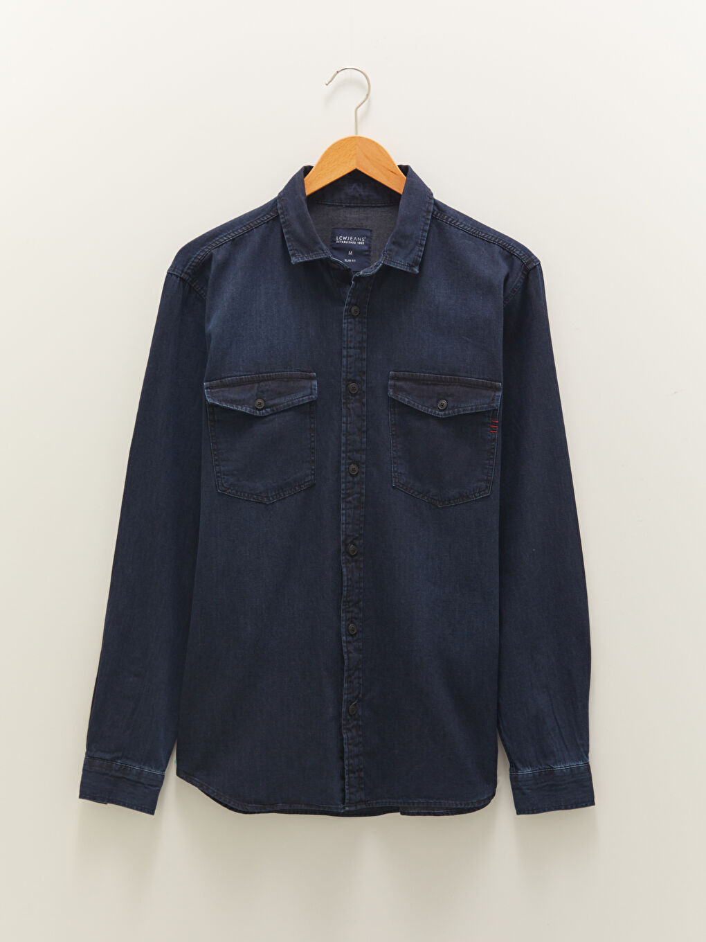 İndigo Slim Fit Uzun Kollu Erkek Jean Gömlek-6