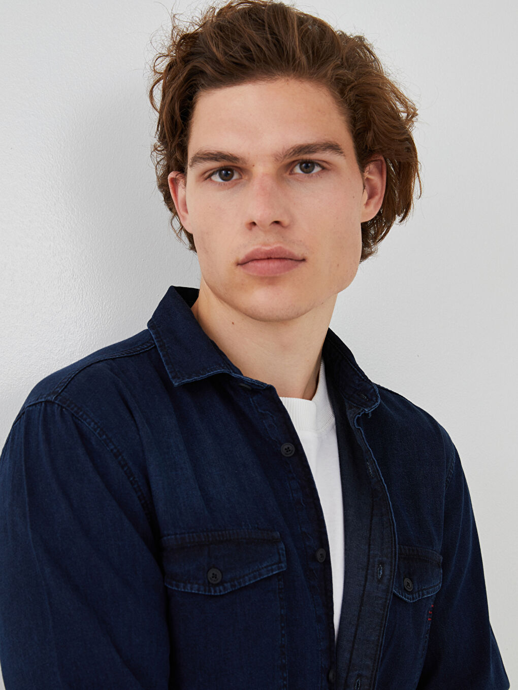 İndigo Slim Fit Uzun Kollu Erkek Jean Gömlek-4