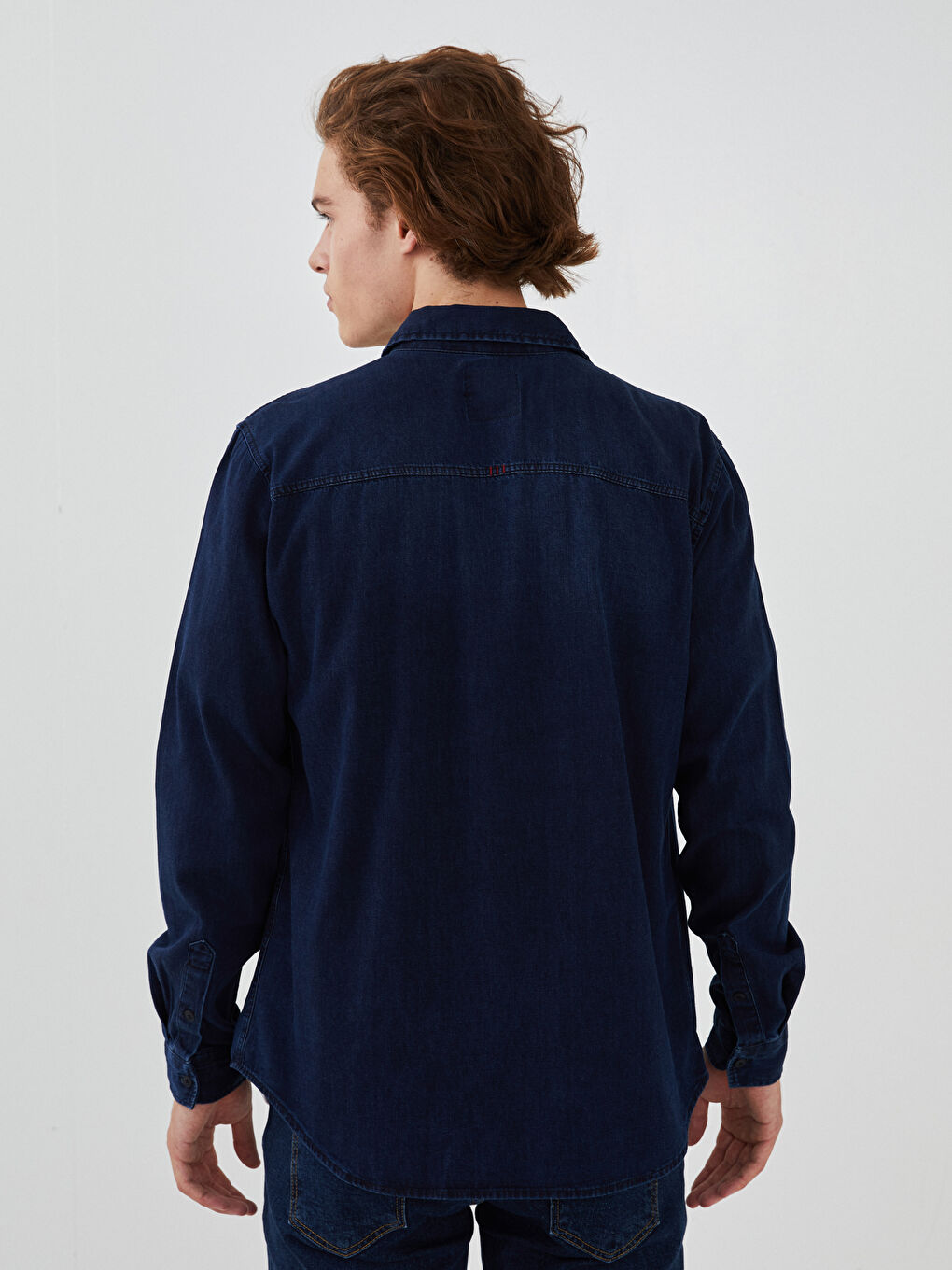 İndigo Slim Fit Uzun Kollu Erkek Jean Gömlek-5