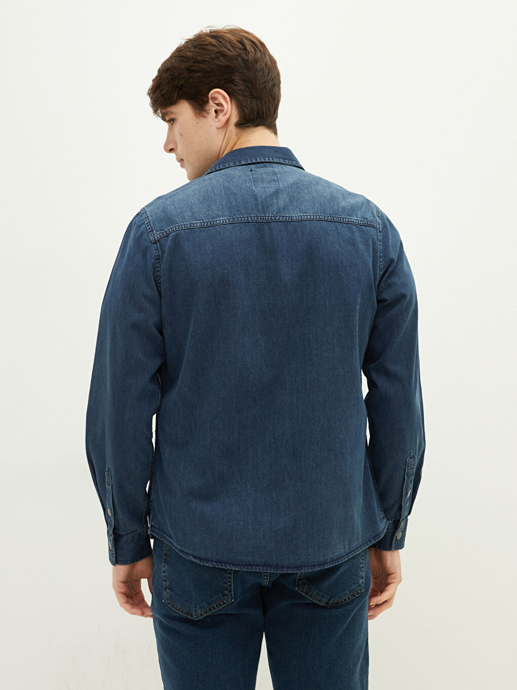 İndigo Slim Fit Uzun Kollu Erkek Jean Gömlek-4