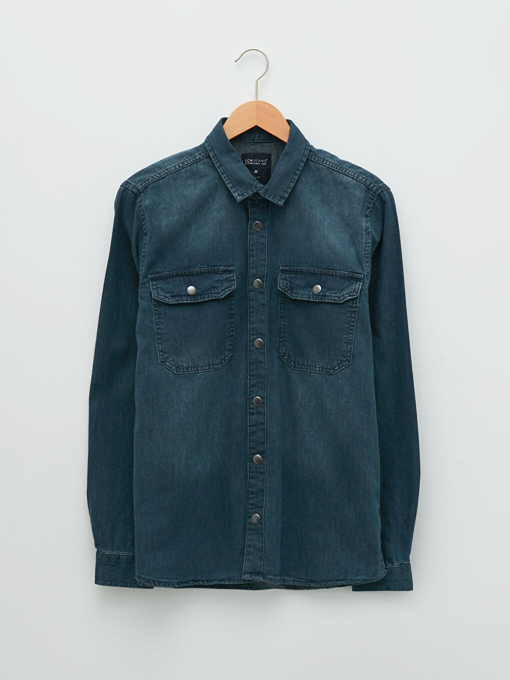 İndigo Slim Fit Uzun Kollu Erkek Jean Gömlek-5