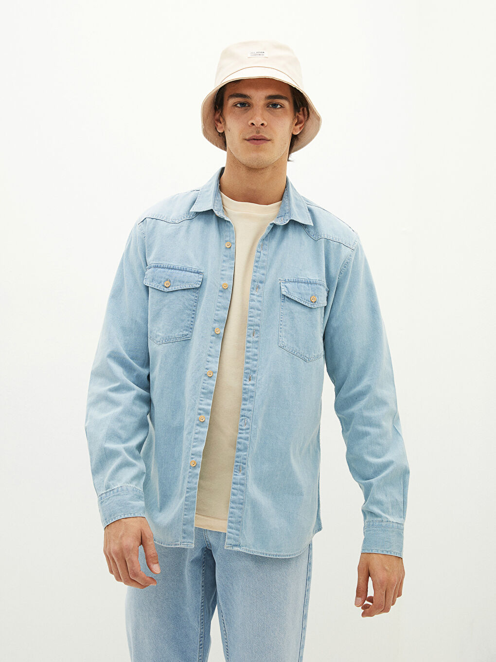 İndigo Slim Fit Uzun Kollu Erkek Jean Gömlek