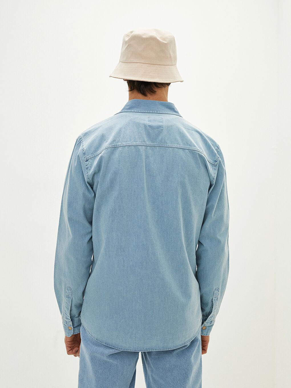 İndigo Slim Fit Uzun Kollu Erkek Jean Gömlek-4