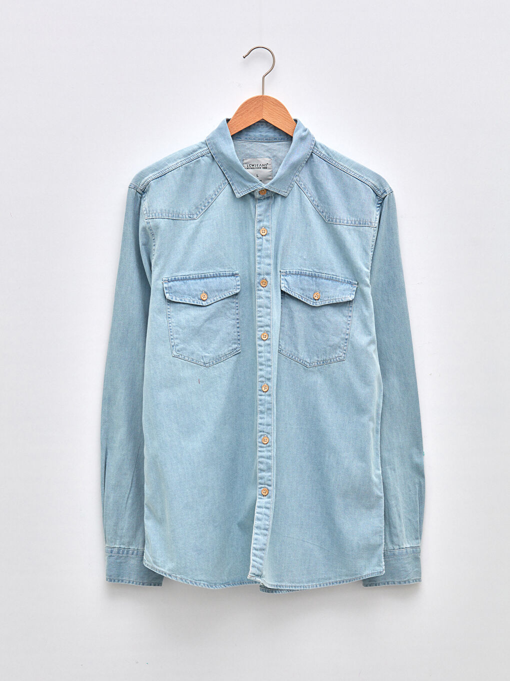 İndigo Slim Fit Uzun Kollu Erkek Jean Gömlek-5