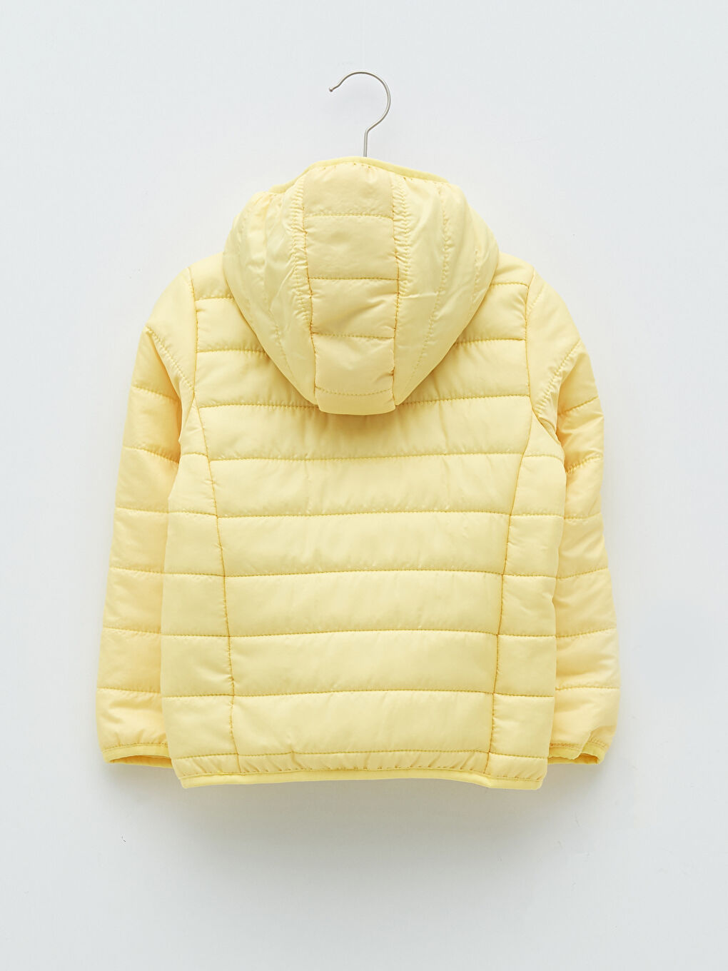 Sarı Kapüşonlu Basic Uzun Kollu Kız Çocuk Şişme Mont-1