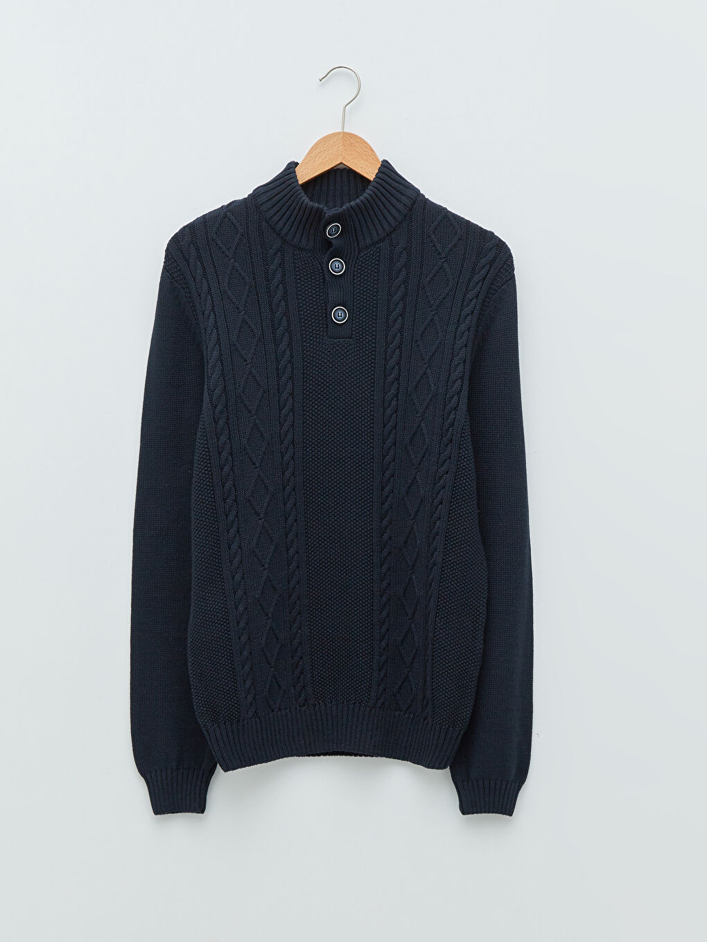 Funnel Neck Long Sleeve Men's Knitwear Sweater-5