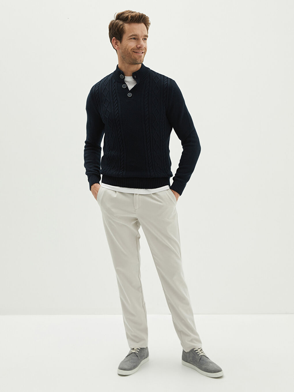 Funnel Neck Long Sleeve Men's Knitwear Sweater-2