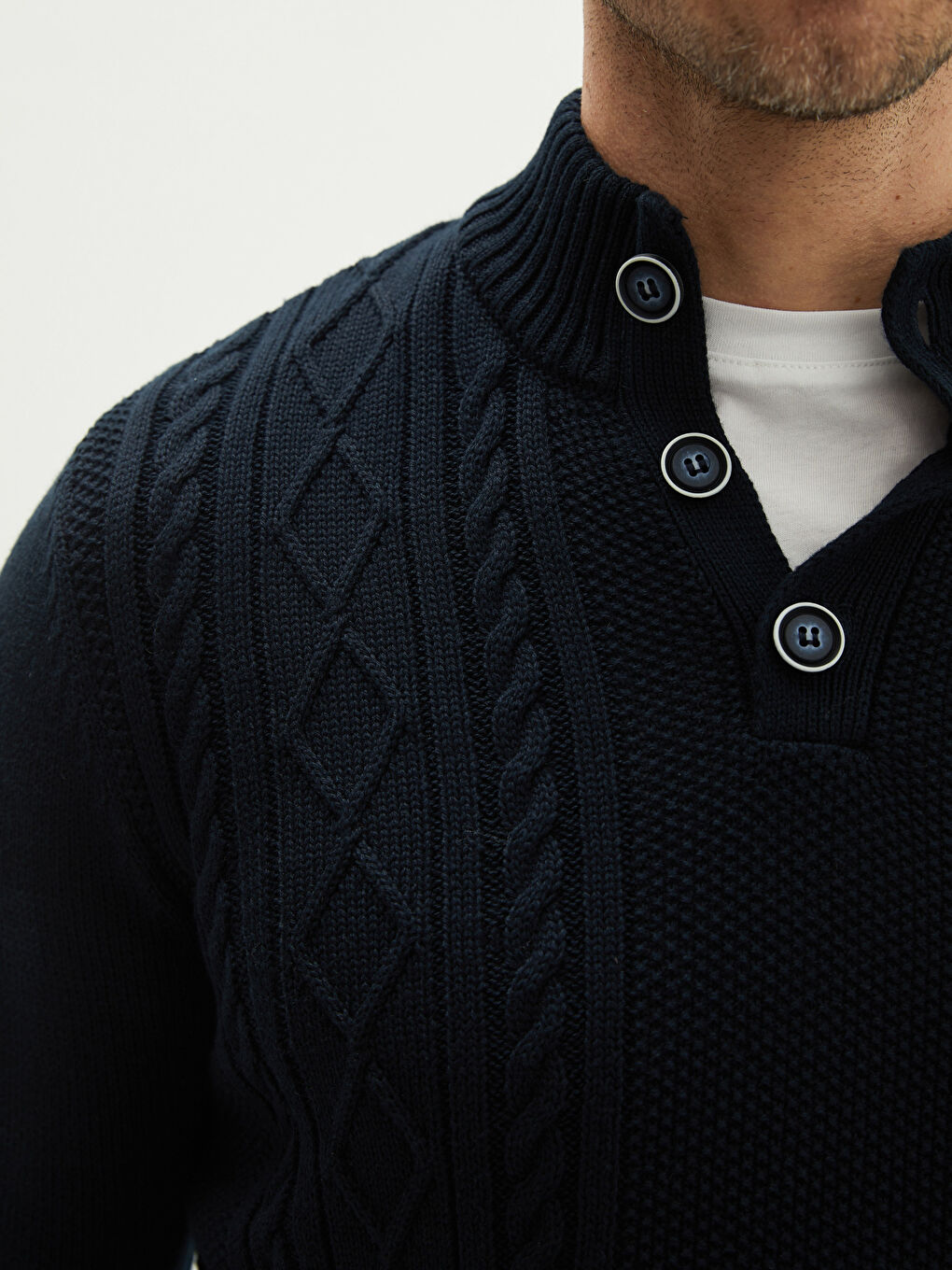 Funnel Neck Long Sleeve Men's Knitwear Sweater-3