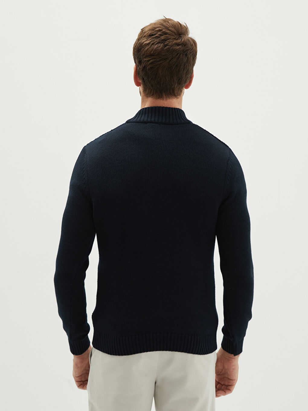 Funnel Neck Long Sleeve Men's Knitwear Sweater-4