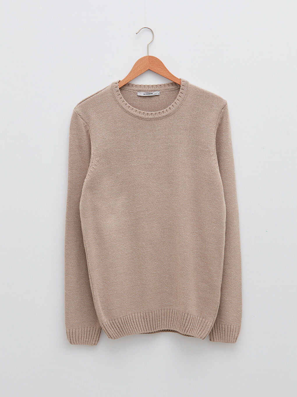 Bej Bisiklet Yaka Erkek Triko Kazak-5