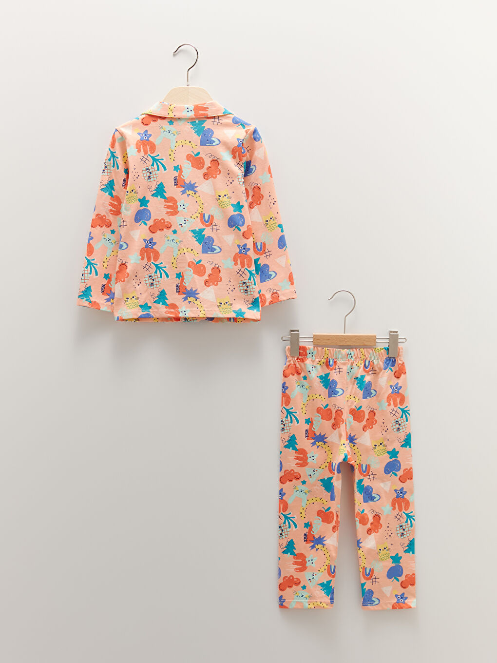 Shirt Collar Long Sleeve Printed Cotton Baby Girl Pajama Set-1