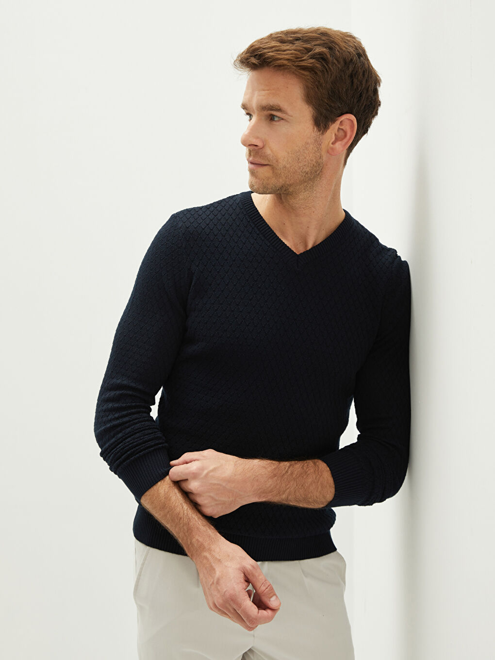V Neck Long Sleeve Men's Knitwear Sweater-1