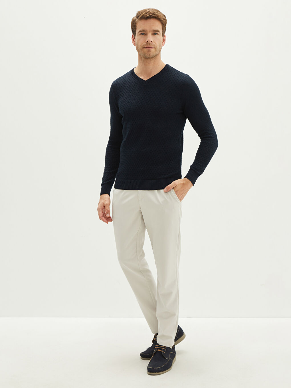 V Neck Long Sleeve Men's Knitwear Sweater-2