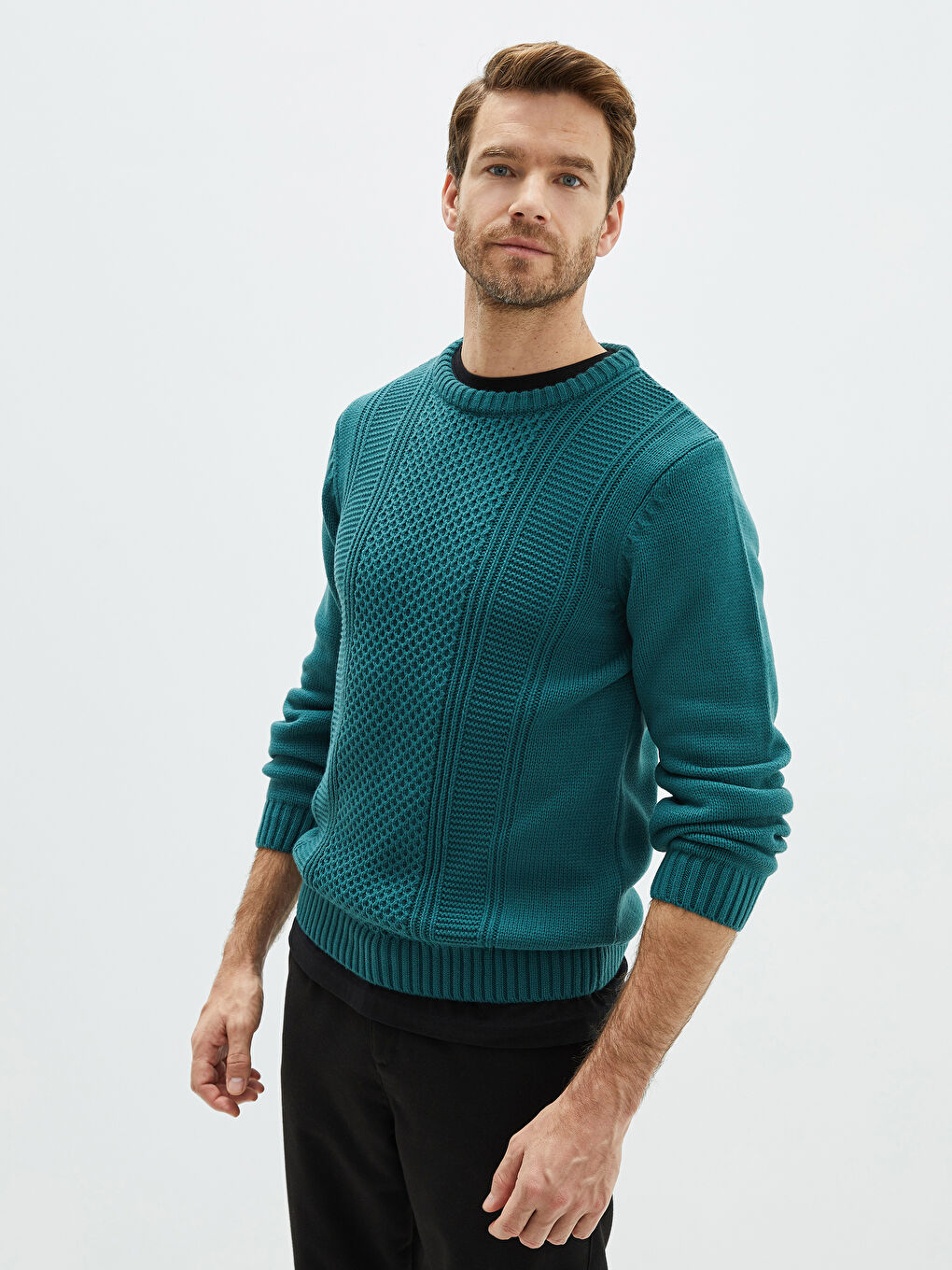 Crew Neck Long Sleeve Men's Tricot Sweater-1