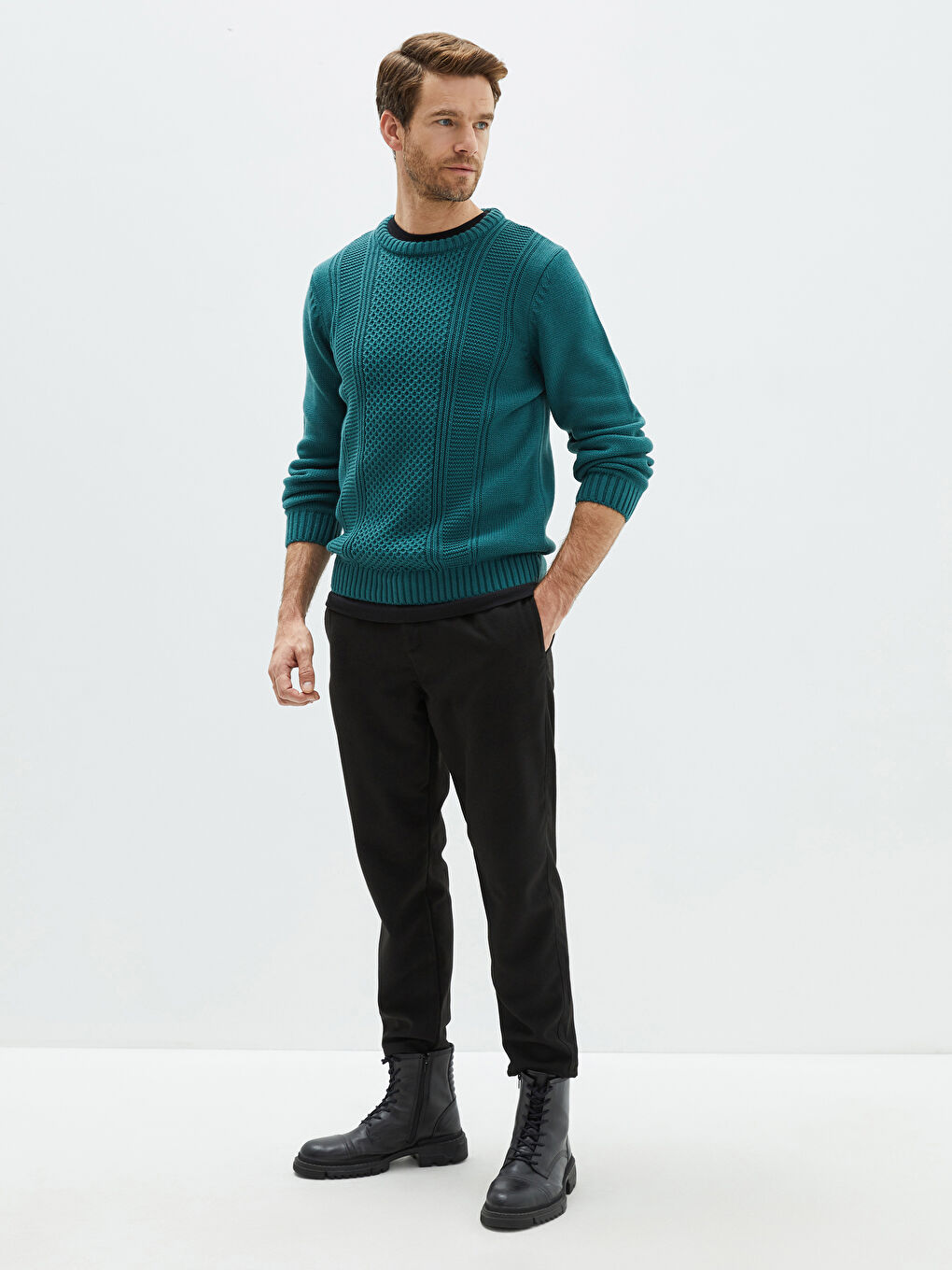 Crew Neck Long Sleeve Men's Tricot Sweater-2