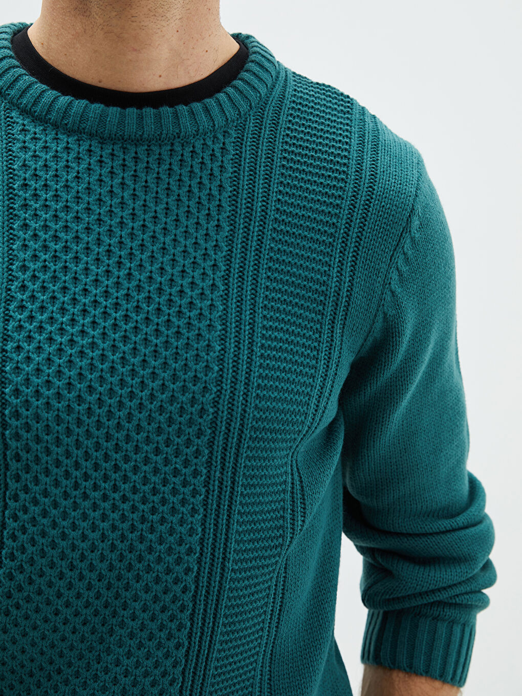 Crew Neck Long Sleeve Men's Tricot Sweater-3