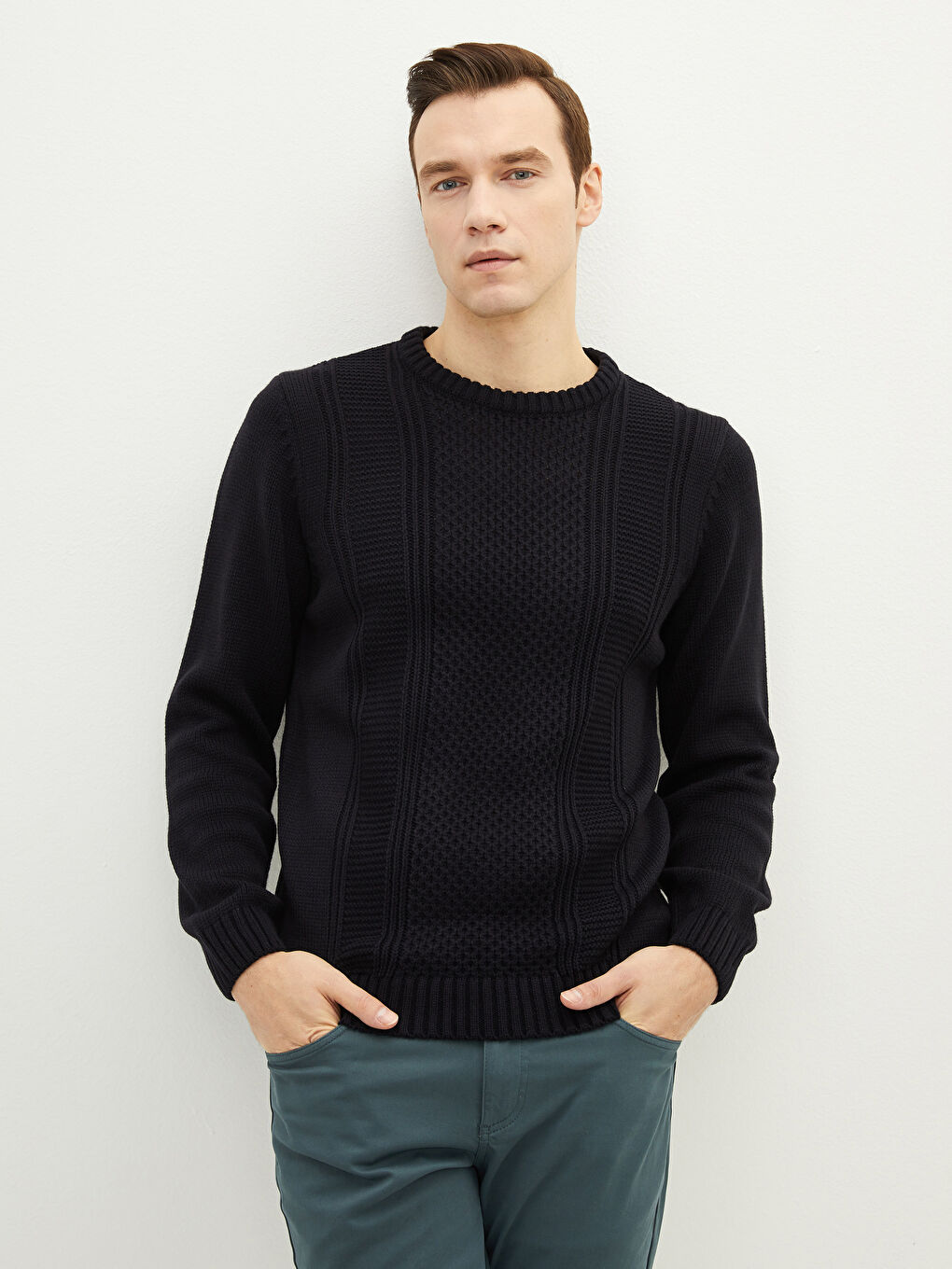 Crew Neck Long Sleeve Men's Tricot Sweater