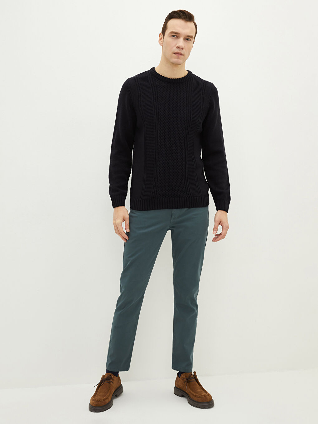 Crew Neck Long Sleeve Men's Tricot Sweater-2