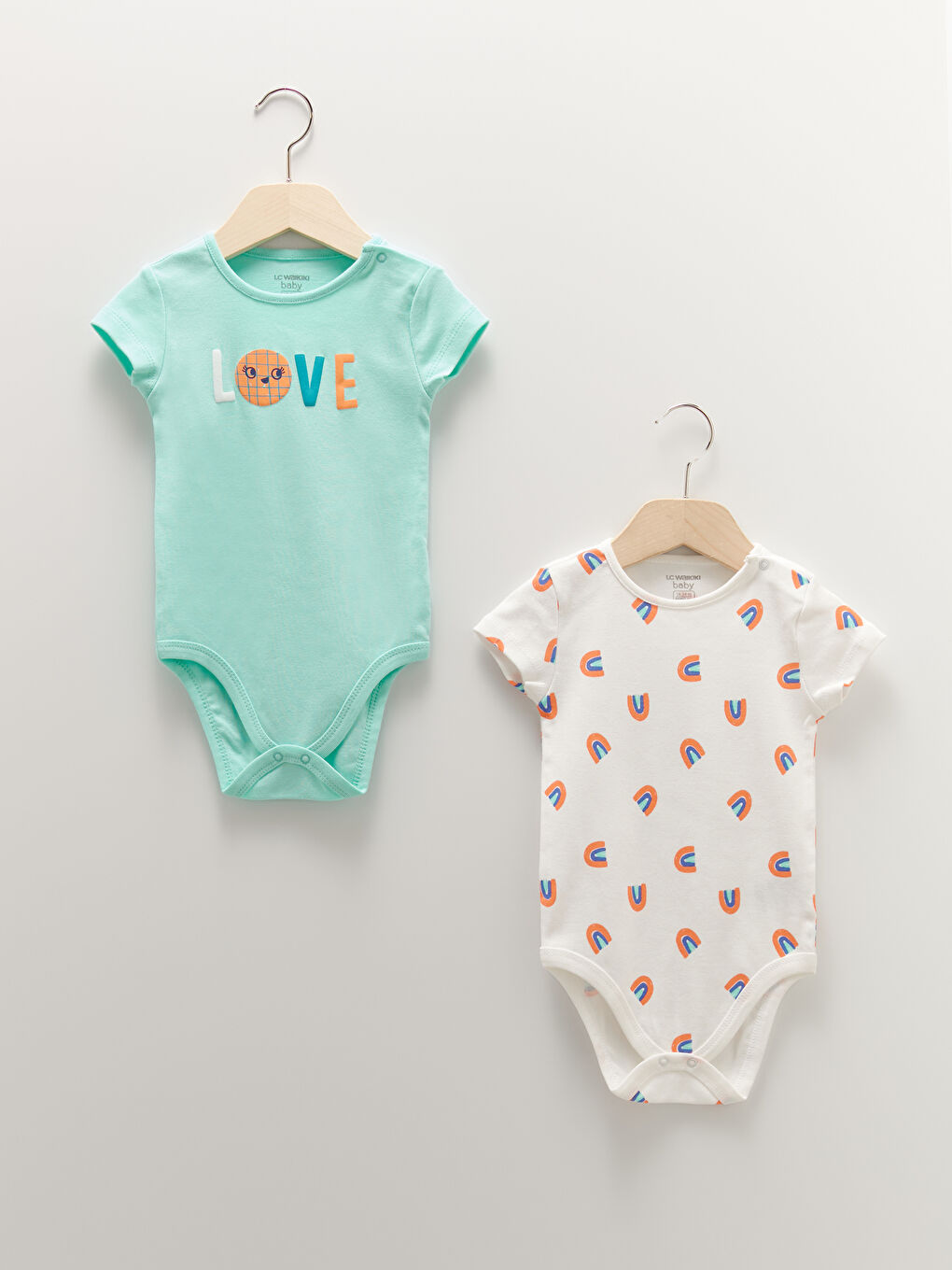 Turkuaz Bisiklet Yaka Kısa Kollu Pamuklu Kız Bebek Çıtçıtlı Body 2'li