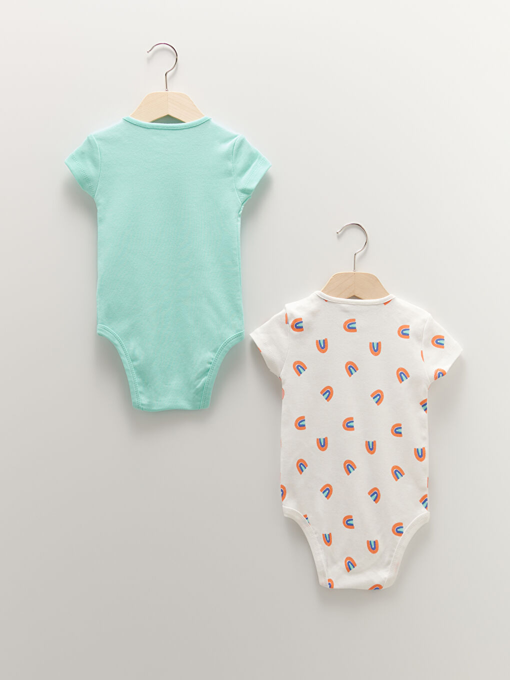 Turkuaz Bisiklet Yaka Kısa Kollu Pamuklu Kız Bebek Çıtçıtlı Body 2'li-1