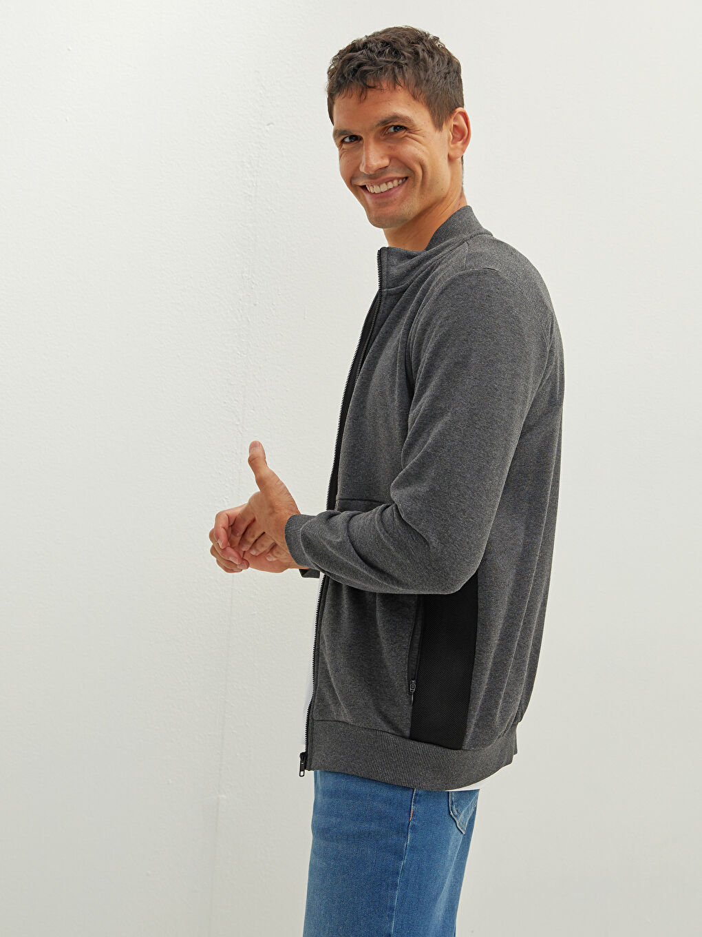 XSIDE Standard Fit Stand Up Collar Long Sleeve Men's Sports Cardigan -W16363Z8-L8N