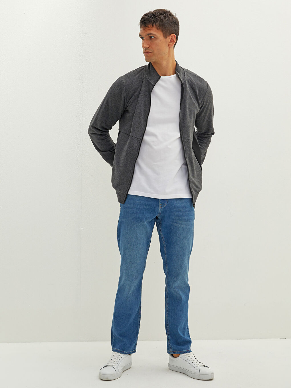 XSIDE Standard Fit Stand Up Collar Long Sleeve Men's Sports Cardigan -W16363Z8-L8N