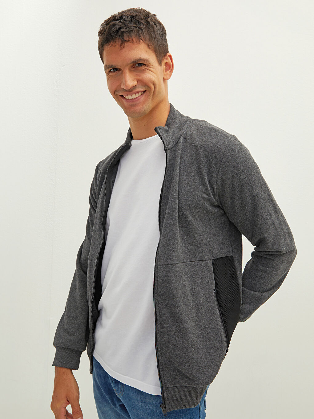 XSIDE Standard Fit Stand Up Collar Long Sleeve Men's Sports Cardigan -W16363Z8-L8N