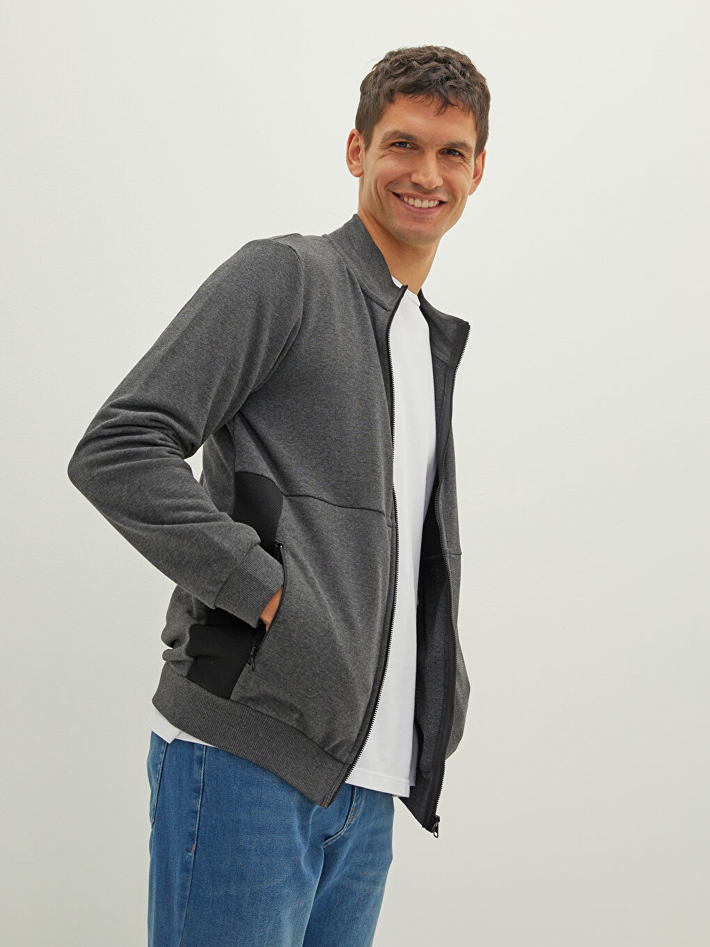 XSIDE Standard Fit Stand Up Collar Long Sleeve Men's Sports Cardigan -W16363Z8-L8N