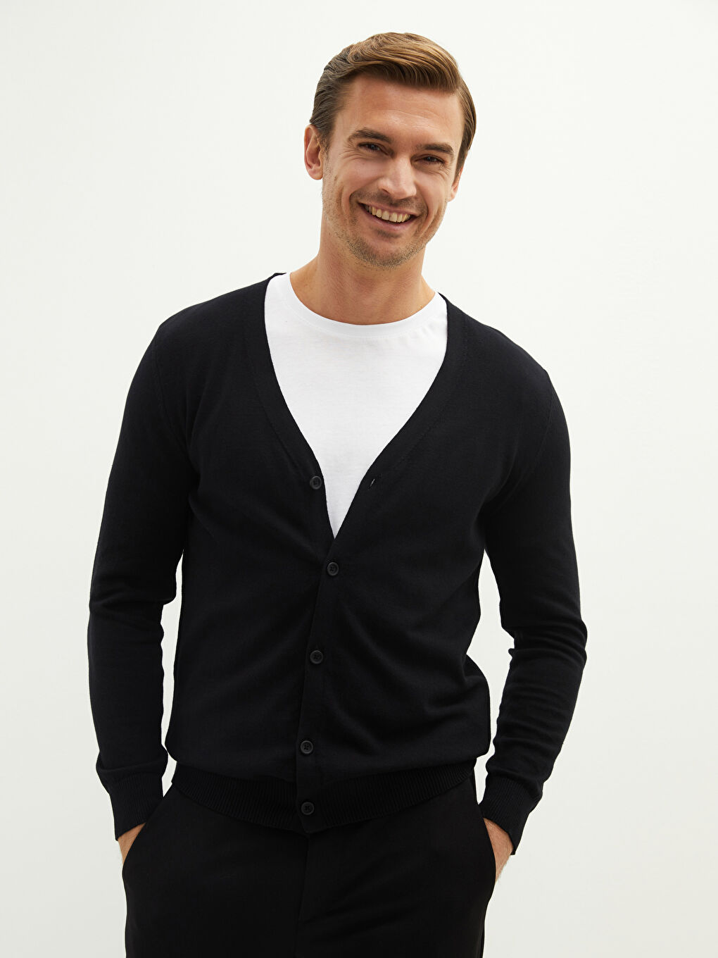 V Neck Long Sleeve Thin Men's Tricot Cardigan