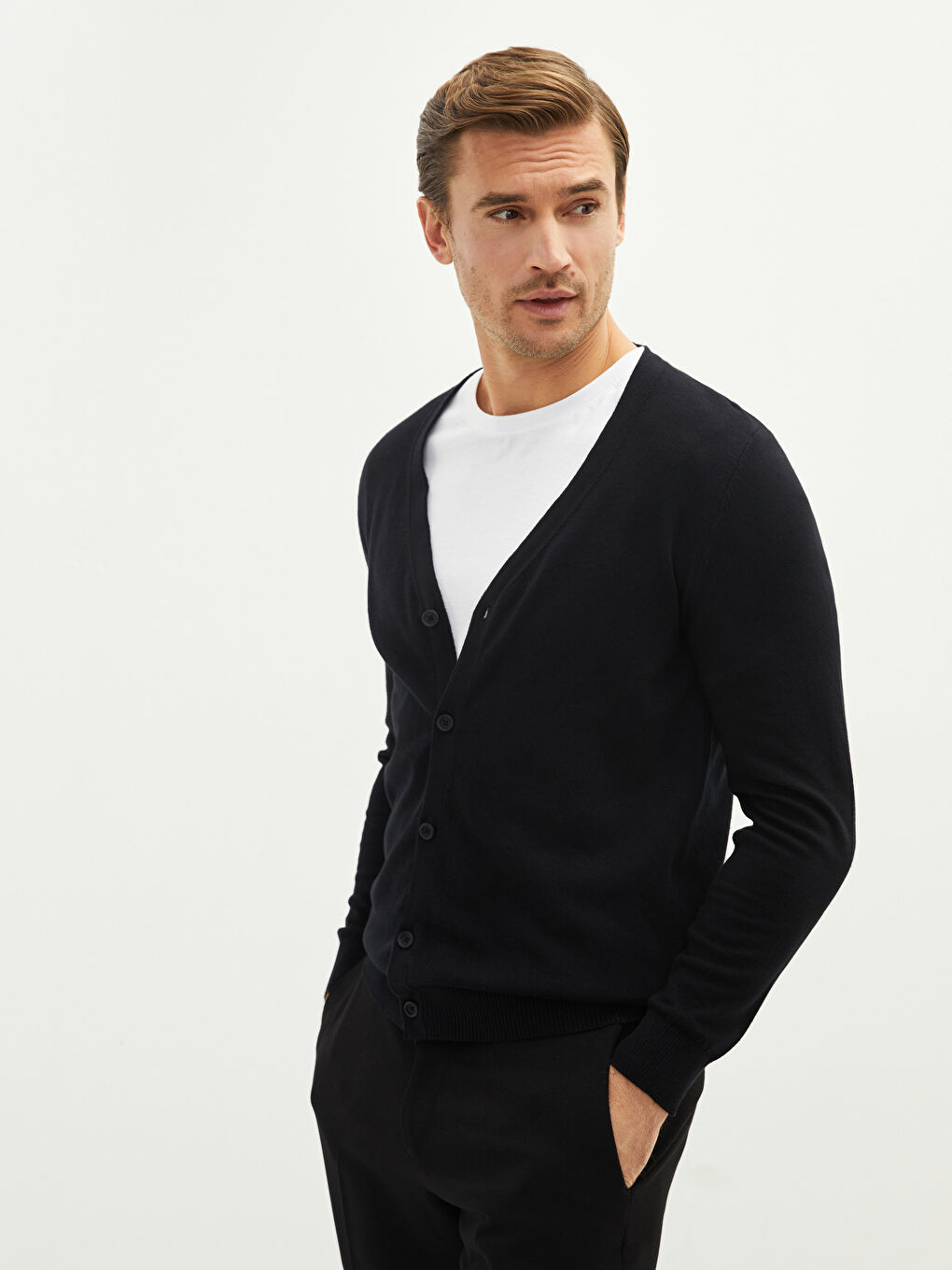 V Neck Long Sleeve Thin Men's Tricot Cardigan-1