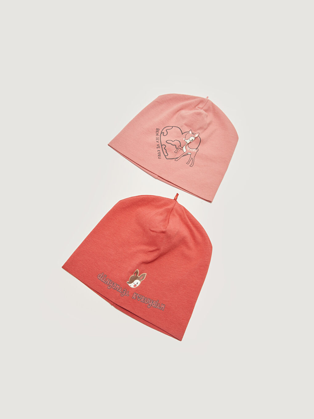 Mercan Nesli Tükenen Hayvan Temalı Ceylan, Akdeniz Foku Baskılı Kız Bebek Bere 2'li